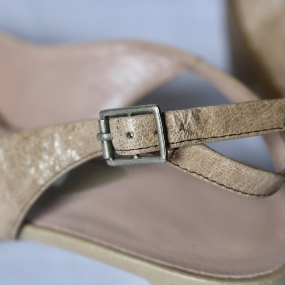 FUGITIVE By Francesco Rossi Leather Sling Back Heels Beige/Kaki Unique Size 38 - Picture 14 of 14